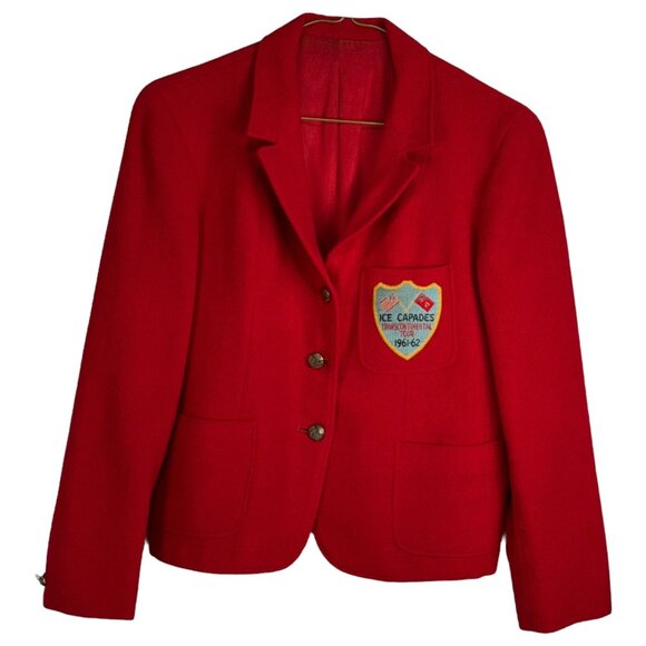 Vintage La Jolla Ice Capades Red Blazer Small Wool Blend 1961-62 Tour Patch - Picture 1 of 9